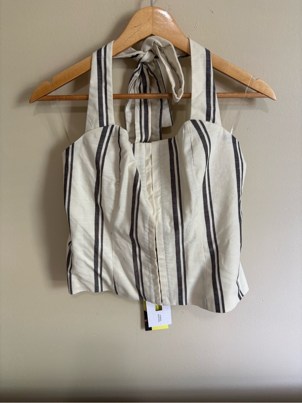 NEW Future Collective Striped Halter Tie Crop Top - Cream and Black